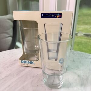 Luminarc Stack Up 16 Oz Glasses Set of 4 NIB Made in USA Old Stock Tempered